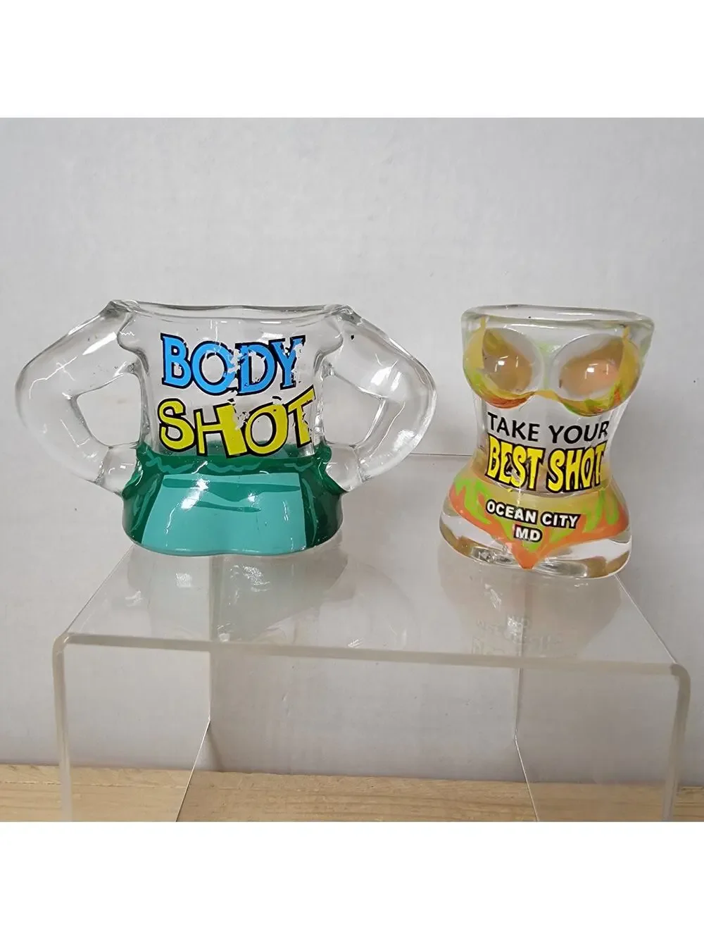 Set of 2 Ocean City MD Shot Glasses: Male / Female Beach Bodies